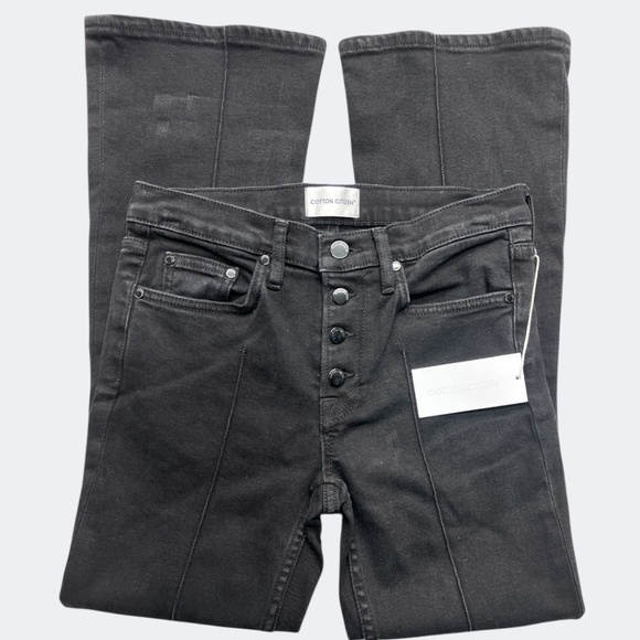 Cotton Citizen Jeans Womens 25 Black Fly Flare Crop Made in USA Button Fly Denim - Picture 2 of 12